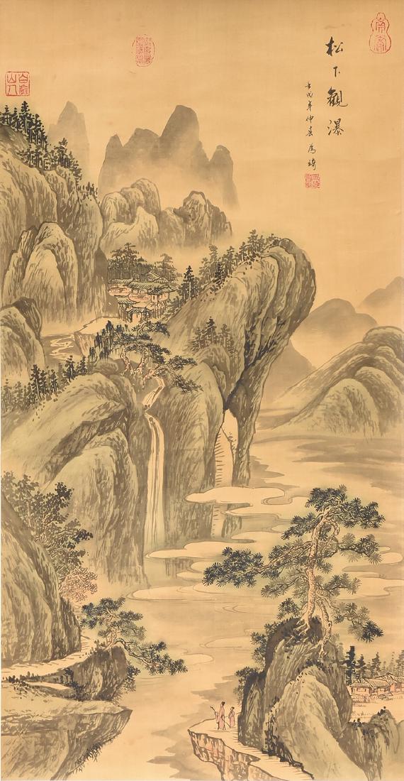 A JAPANESE KANO SCHOOL WATERCOLOR ON SILK SCROLL, (1 of 9)