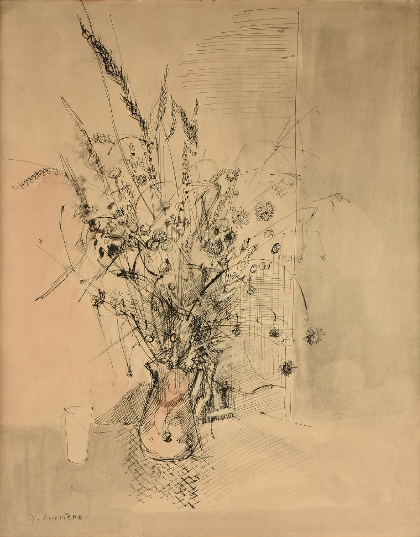 JEAN YVES COMMERE (French 1920-1986) A DRAWING, "Floral (1 of 11)