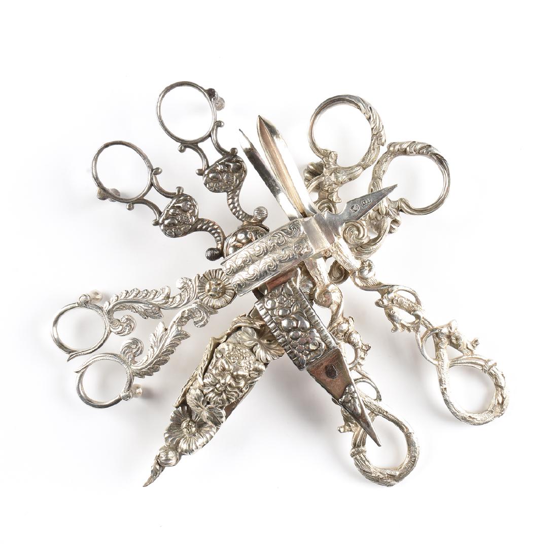 A GROUP OF FOUR SILVER AND SILVER PLATED SCISSORS, 19TH (1 of 15)