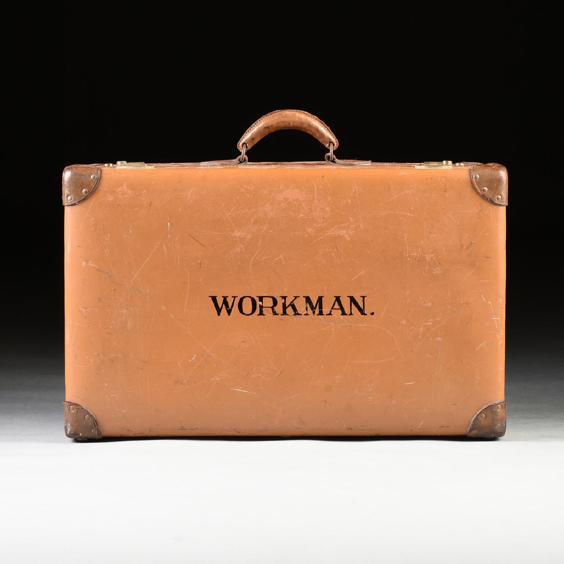 AN "ORIENT MAKE" LEATHER TRIMMED LUGGAGE SUITCASE, (1 of 8)