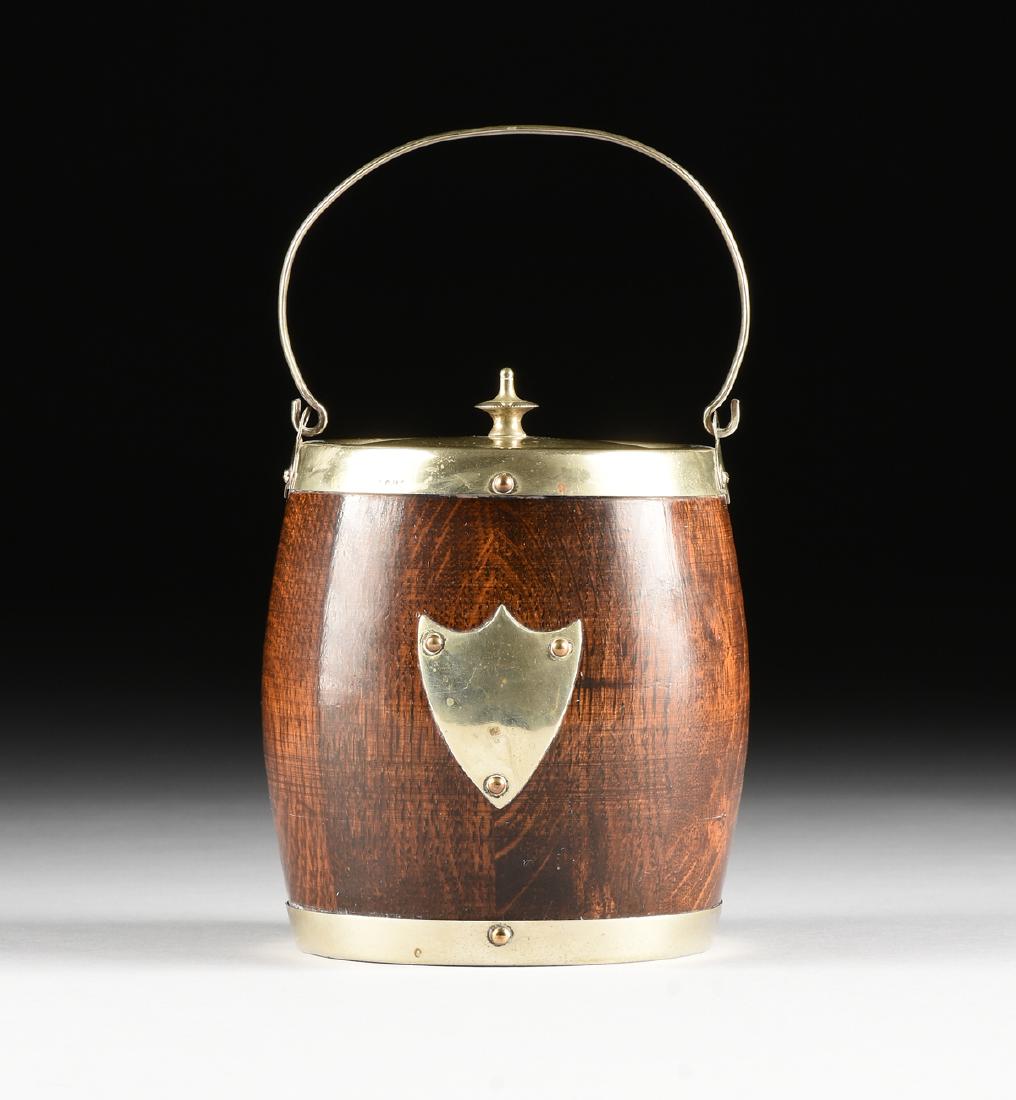 AN EDWARDIAN SILVER PLATE MOUNTED TURNED OAK BISCUIT (1 of 6)