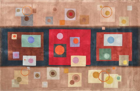 A CONTEMPORARY RUG BY THE GUGENHEIM MODERN ARTS: A CONTEMPORARY RUG BY THE GUGENHEIM MODERN ARTS COLLECTION, MODERN, inspired by the works of Wassily Kandinsky (Russian 1866-1944). Width: 69.5" Depth: 105"