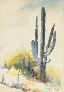 EDYTHE OLD (20th Century) A PAINTING, "The Desert: EDYTHE OLD (20th Century) A PAINTING, "The Desert Cactus," watercolor on paper, signed L/R. 14 1/2" x 10 1/2"