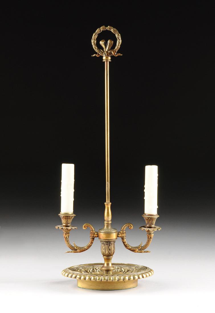 A LOUIS XVI STYLE POLISHED BRASS TWO LIGHT BUILLOTE (1 of 9)