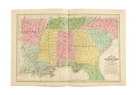 S. AUGUSTAS MITCHELLS. AN ENGRAVED MAP OF THE SOUTHERN: S. AUGUSTAS MITCHELLS. AN ENGRAVED MAP OF THE SOUTHERN STATES, HAND COLORED,1839, for Mitchell's School and Family Geography. 11 1/4" x 17 1/4".