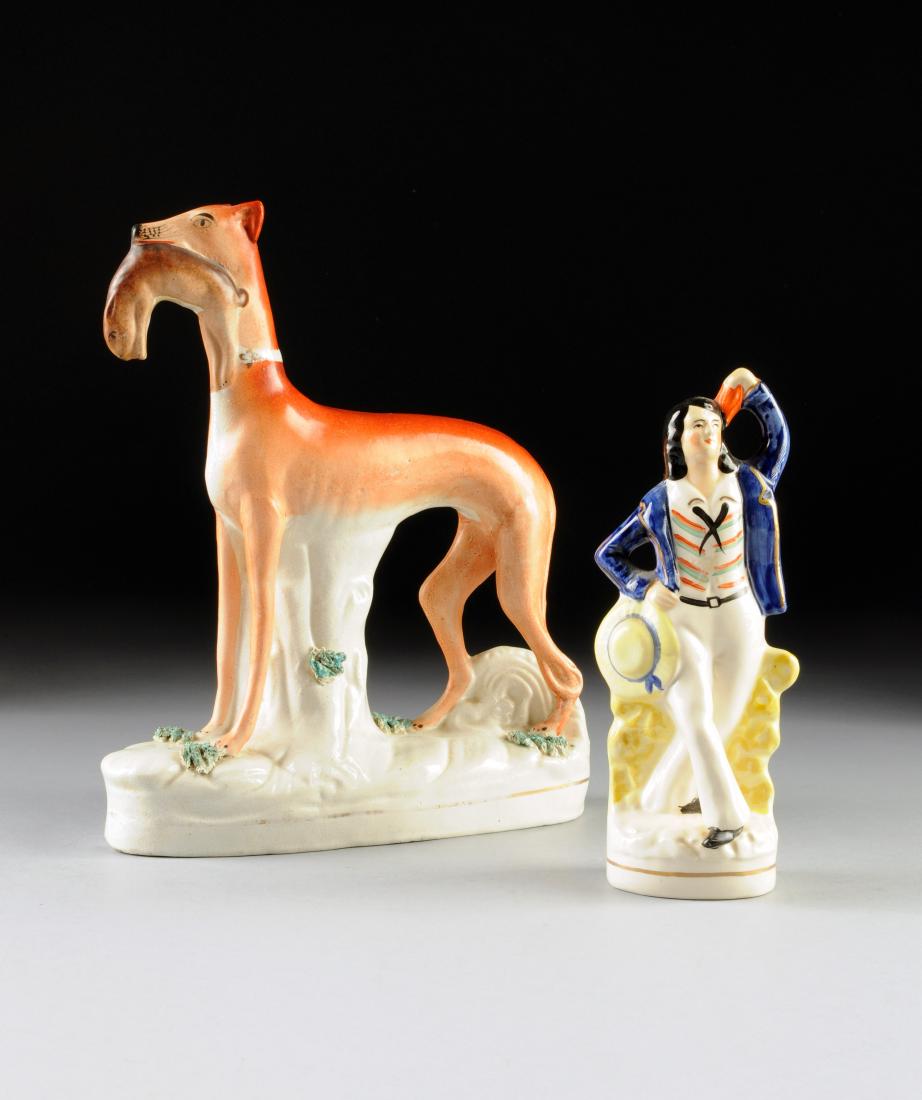TWO STAFFORDSHIRE CERAMIC GLAZED FIGURES, 19TH CENTURY, (1 of 8)