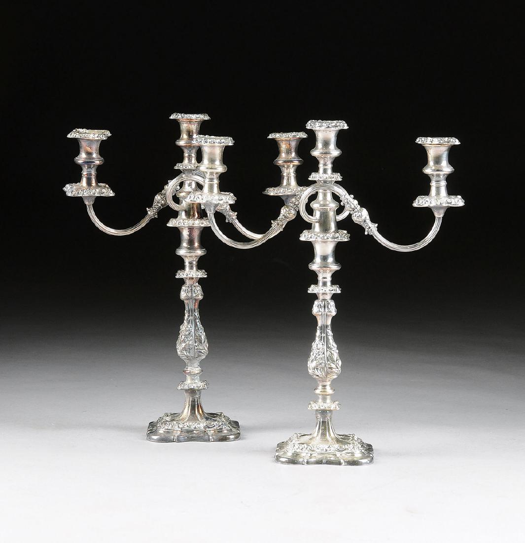 A PAIR OF BARKER-ELLIS SILVER PLATE THREE-LIGHT (1 of 6)