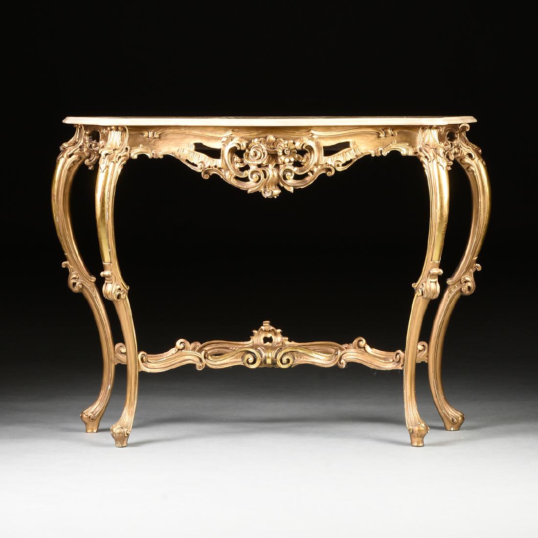 AN ITALIAN ROCOCO STYLE GILTWOOD GRANITE TOP CONSOLE (1 of 7)