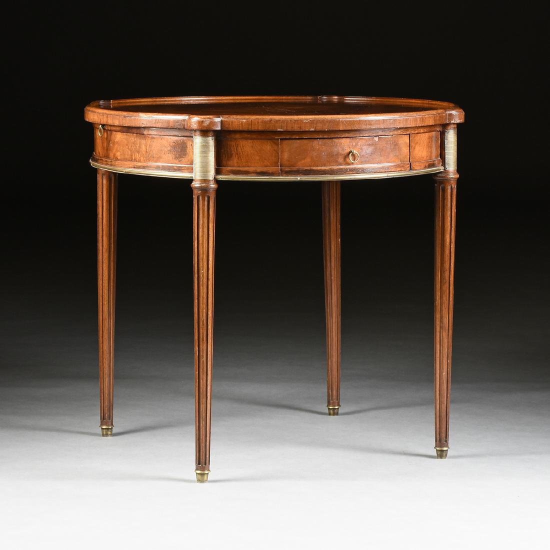 A FRENCH LOUIS XVI STYLE BRASS MOUNTED WALNUT AND BURL (1 of 7)