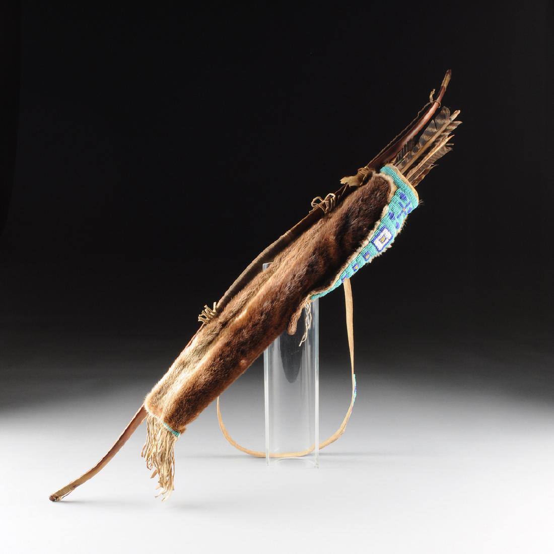 A NATIVE AMERICAN HAND CARVED OAK BOW WITH BEADED (1 of 6)