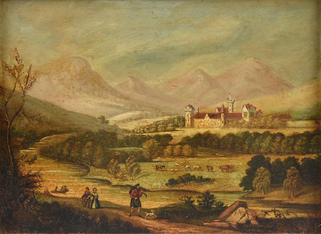 A SCOTTISH LANDSCAPE PAINTING, "Mansion by the River," (1 of 10)