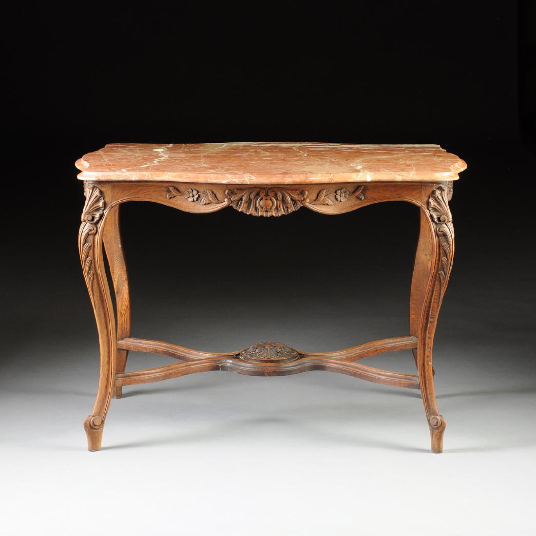A REGENCE STYLE MARBLE TOPPED CARVED WALNUT TABLE DE (1 of 10)