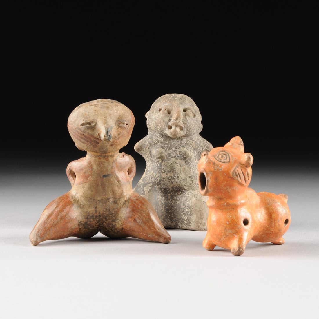 A GROUP OF THREE PRE- COLUMBIAN EARTHENWARE FIGURES, (1 of 13)