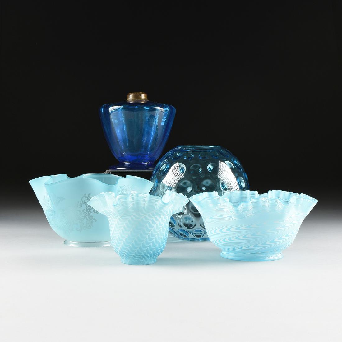 A GROUP OF FIVE LATE VICTORIAN BLUE GLASS LIGHTING (1 of 17)