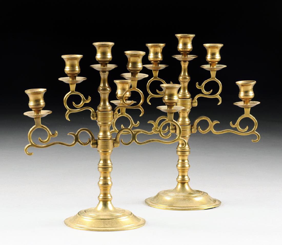 A PAIR OF FIVE-LIGHT BRASS CANDELABRA, LATE 19TH (1 of 3)