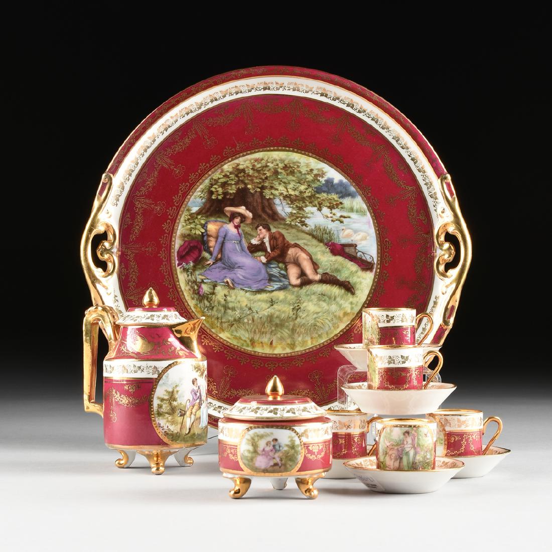 AN ASSEMBLED THIRTEEN PIECE ROYAL VIENNA STYLE GILT AND (1 of 16)