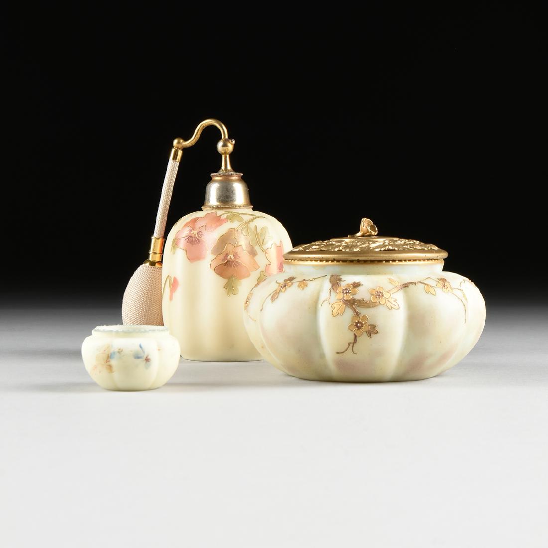 A GROUP OF THREE AMERICAN IVORY COLORED OPAL GLASS (1 of 12)