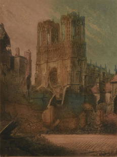 VICTOR VALERY (French 19th/20th Century) A COPPER PLATE: VICTOR VALERY (French 19th/20th Century) A COPPER PLATE A LA POUPEE ETCHING, "DANS LES RUINES (REIMS 1919)" ink on paper, signed in pencil L/R, titled L/L in pencil, the backing mounted with an