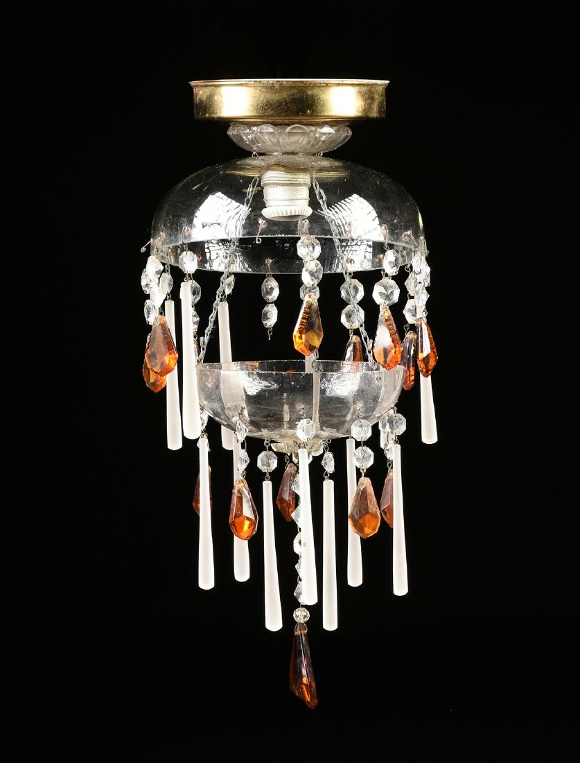 A VINTAGE CLEAR, AMBER AND MILK GLASS CHANDELIER, MID (1 of 1)