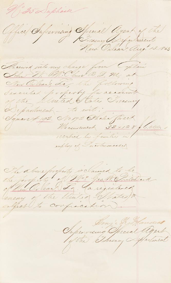 A CIVIL WAR ERA FEDERAL DOCUMENT, "Confiscation Decree (1 of 6)