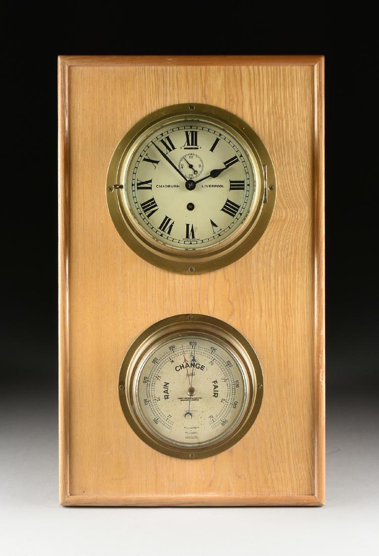 A VINTAGE ENGLISH BRASS SHIP'S CLOCK AND MARINE (1 of 4)