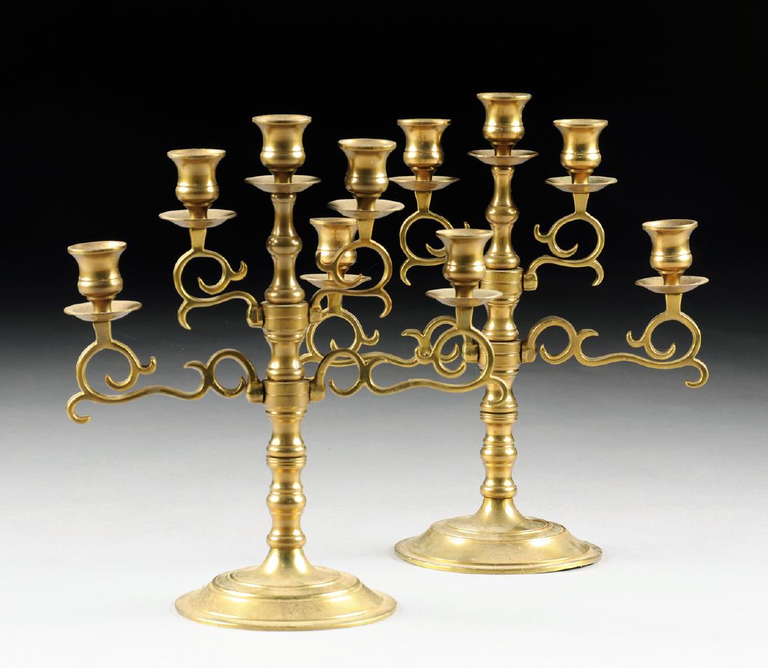 A PAIR OF FIVE-LIGHT BRASS CANDELABRA, LATE 19TH (1 of 3)