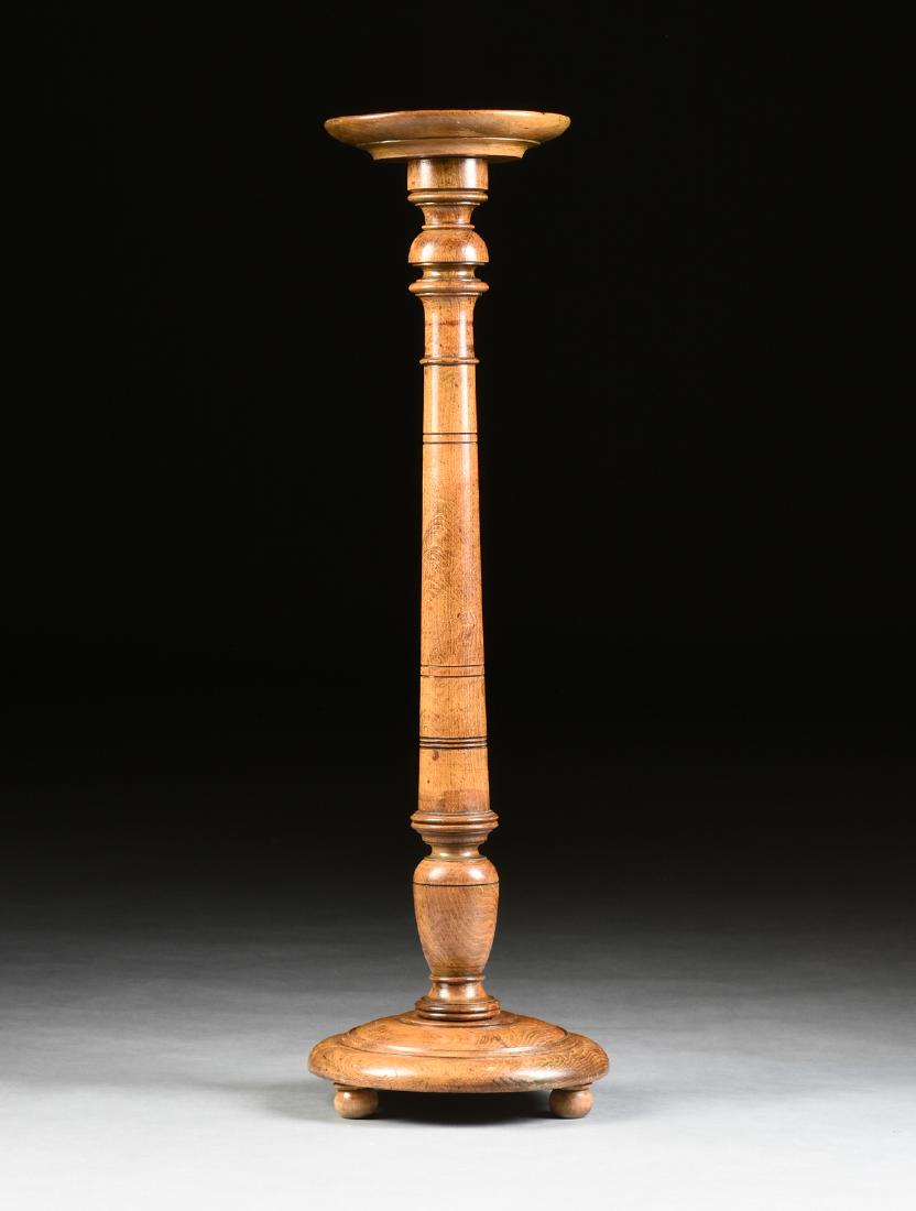 A EDWARDIAN TURNED BEECH PEDESTAL PLANT STAND, ENGLISH, (1 of 5)