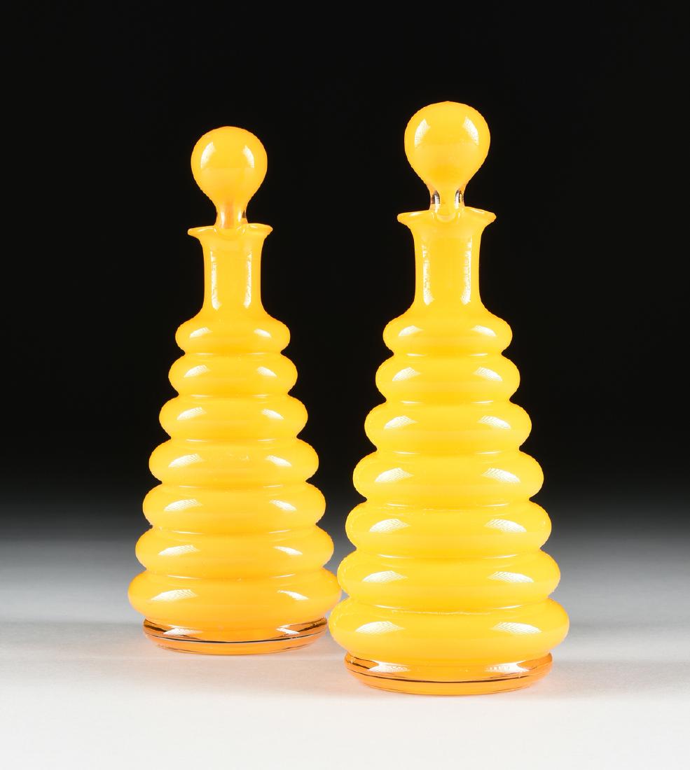 A PAIR OF ART DECO CASED "TANGO" WARE ART GLASS CRUETS (1 of 6)