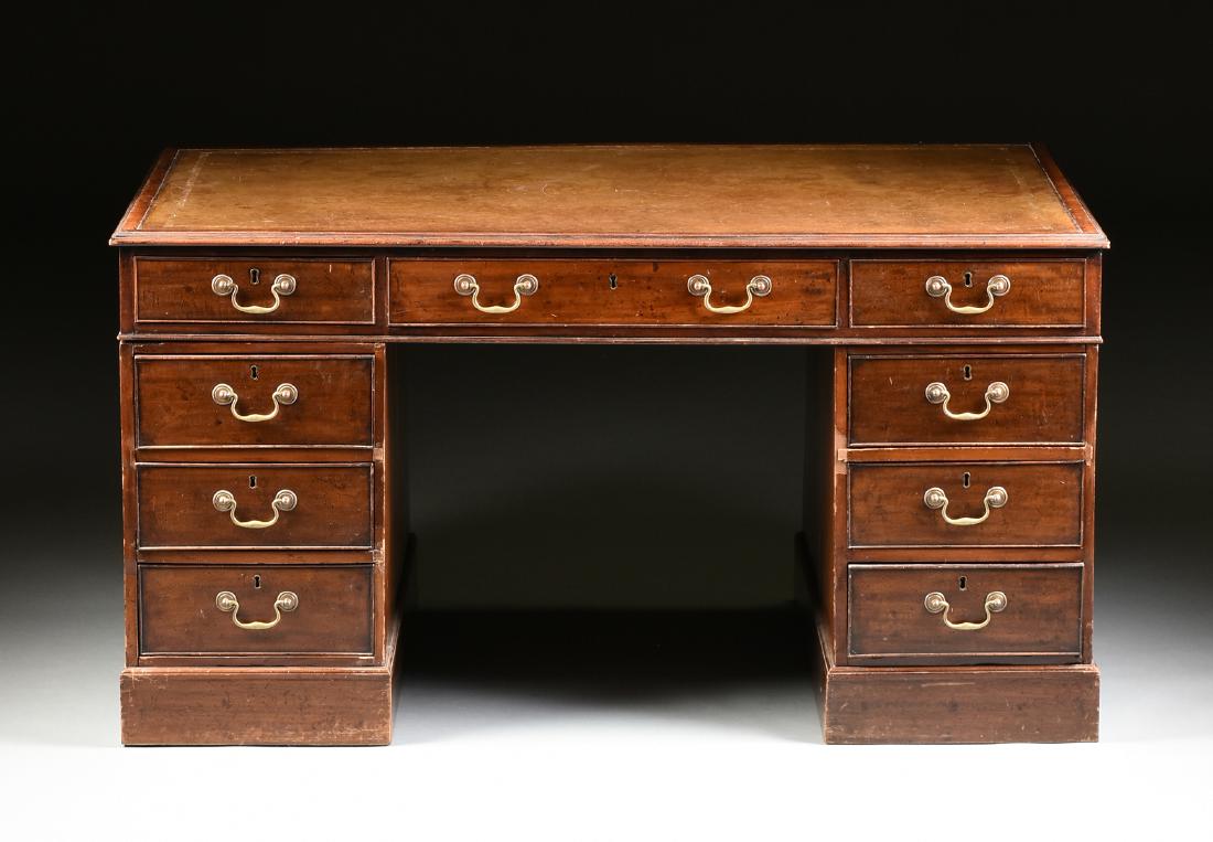 A GEORGE III MAHOGANY PARTNER'S PEDESTAL DESK, EARLY (1 of 7)