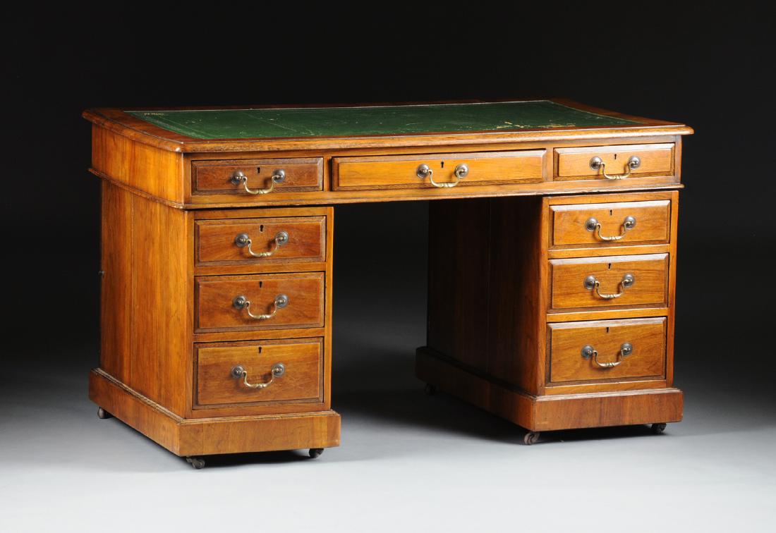 A GEORGE III STYLE MAHOGANY PARTNER'S DESK, 19TH (1 of 6)