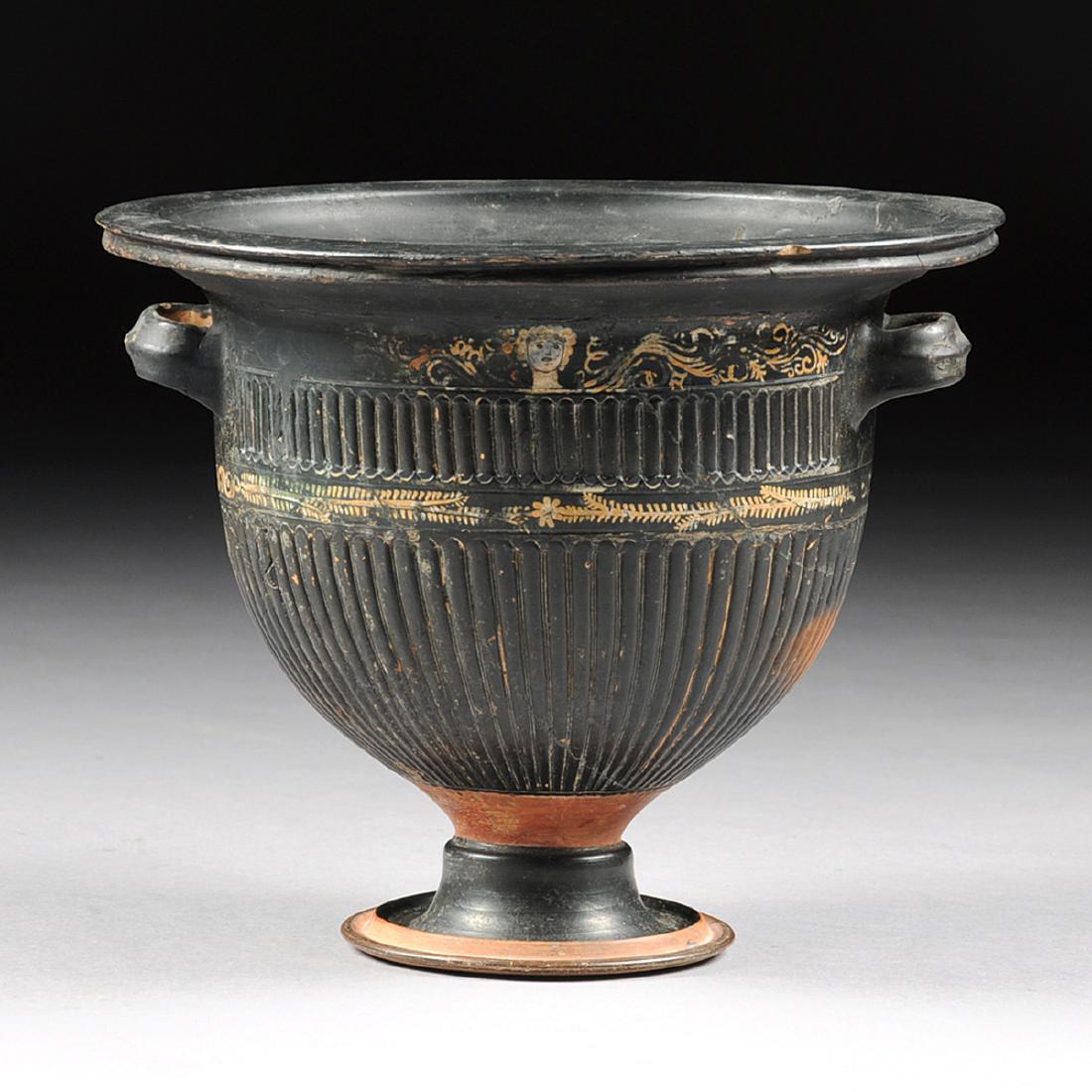 A GREEK GNATHIAN WARE BLACK GLAZED BELL FORM KRATER, (1 of 5)