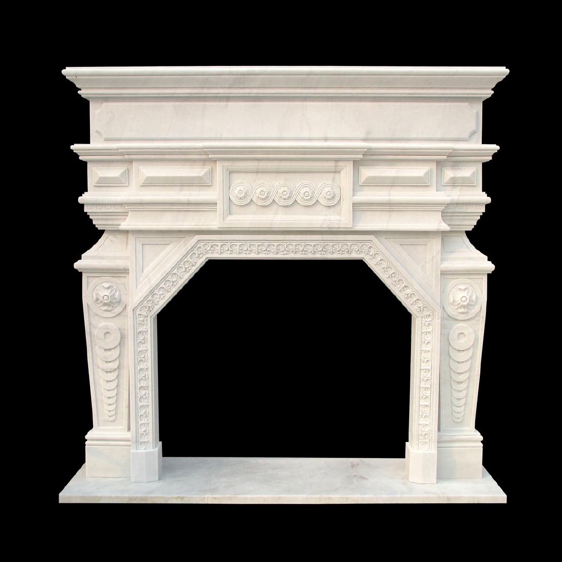A BAROQUE STYLE WHITE MARBLE FIREPLACE SURROUND, (1 of 1)