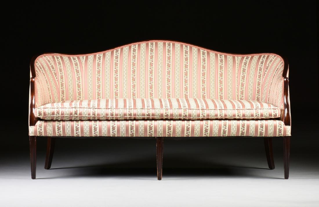 A SHERATON STYLE CARVED MAHOGANY SOFA, PROBABLY (1 of 7)