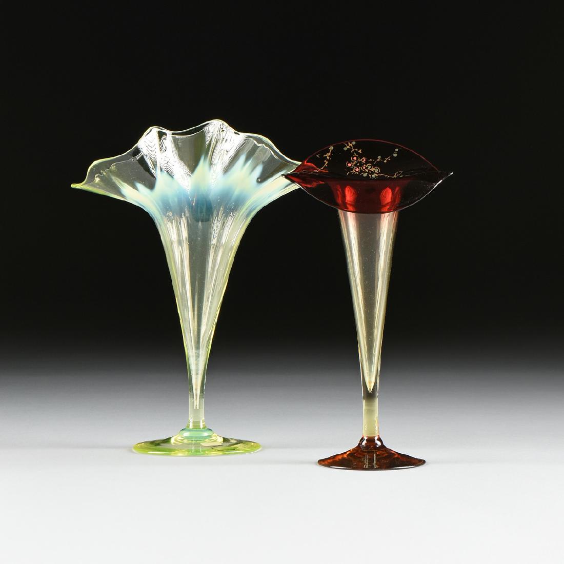 A GROUP OF TWO ART GLASS TRUMPET VASES, 19TH/20TH (1 of 9)