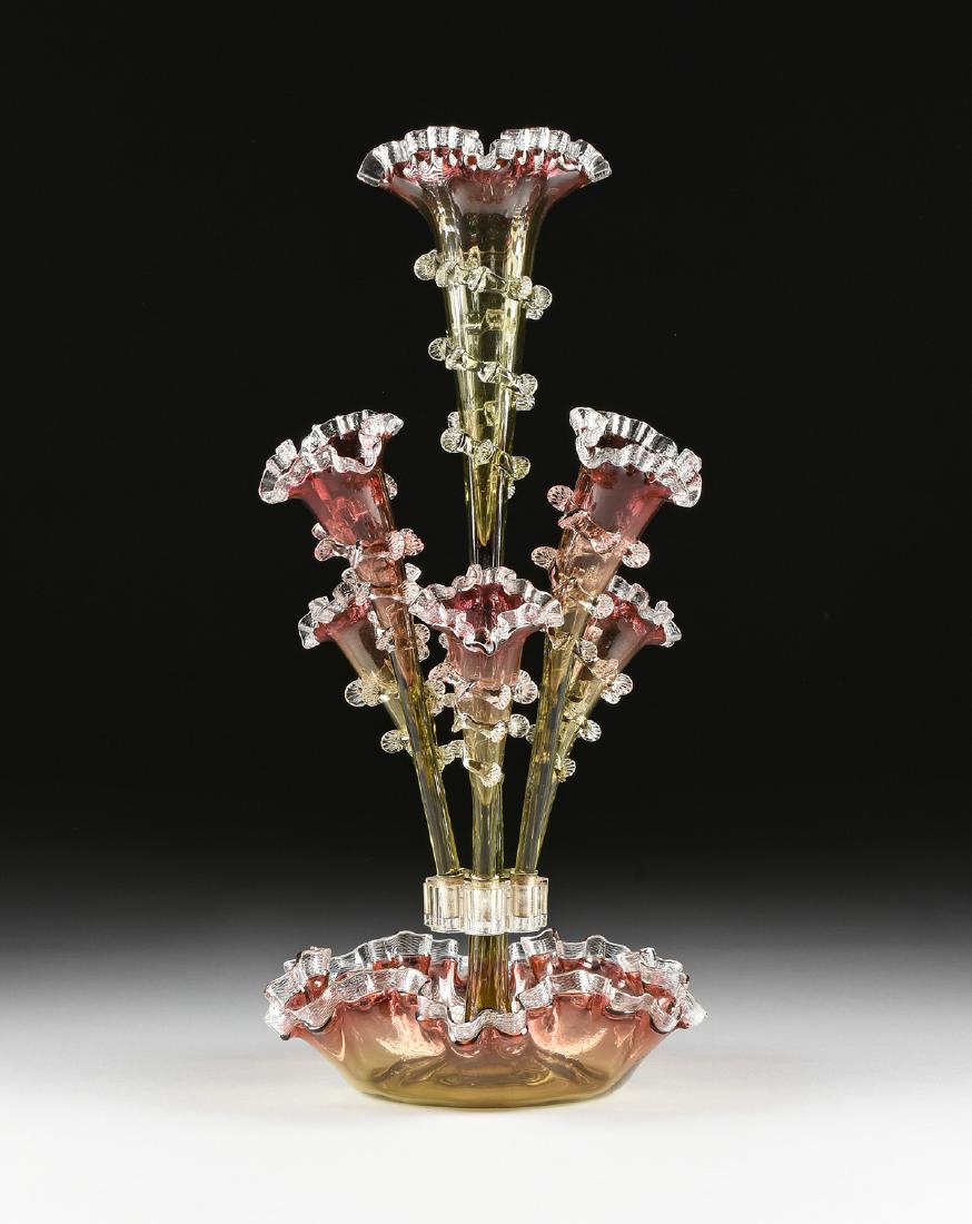A VICTORIAN ART GLASS EPERGNE, ATTRIBUTED TO STEVENS & (1 of 7)