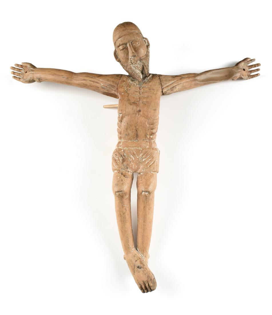A SPANISH COLONIAL STYLE CARVED WOOD FIGURE OF CHRIST, (1 of 10)