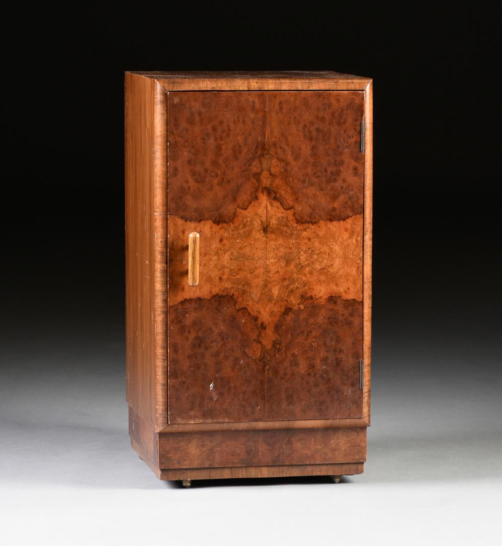 AN ENGLISH ART DECO WALNUT AND BURL WALNUT CABINET, (1 of 7)