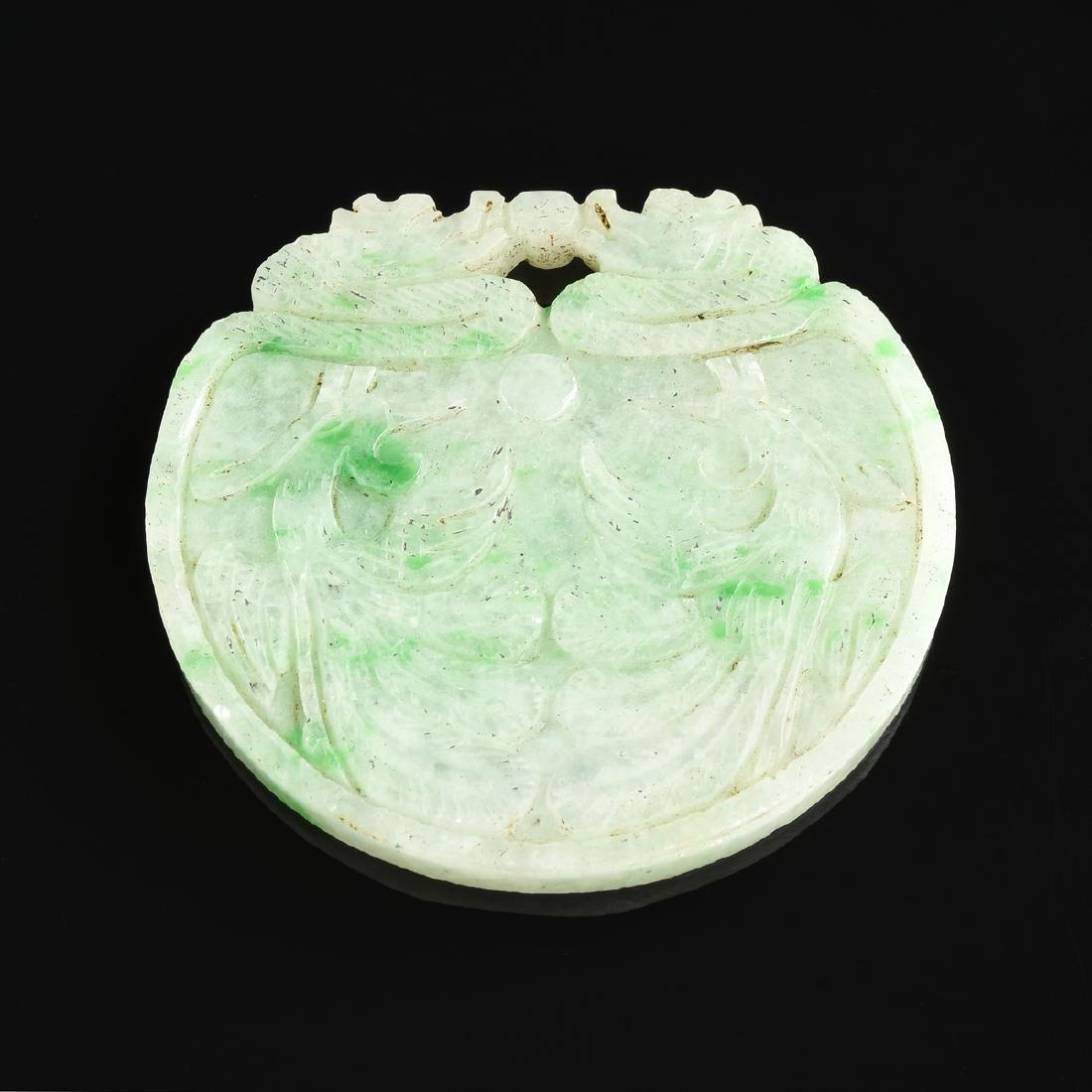 A CHINESE CARVED CELADON APPLE GREEN FLECKED JADE (1 of 2)