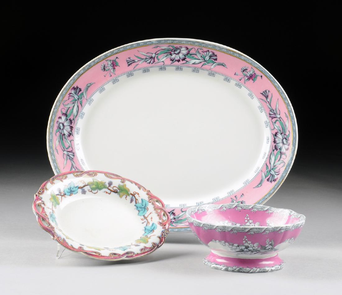A GROUP OF THREE ENGLISH PINK GROUND SERVING WARES, (1 of 13)