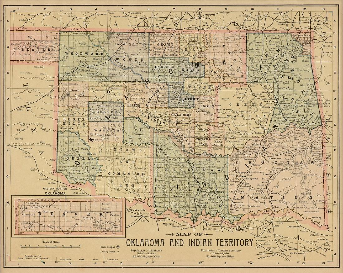 AN ANTIQUE MAP, "Map of Oklahoma and Indian Territory," (1 of 10)