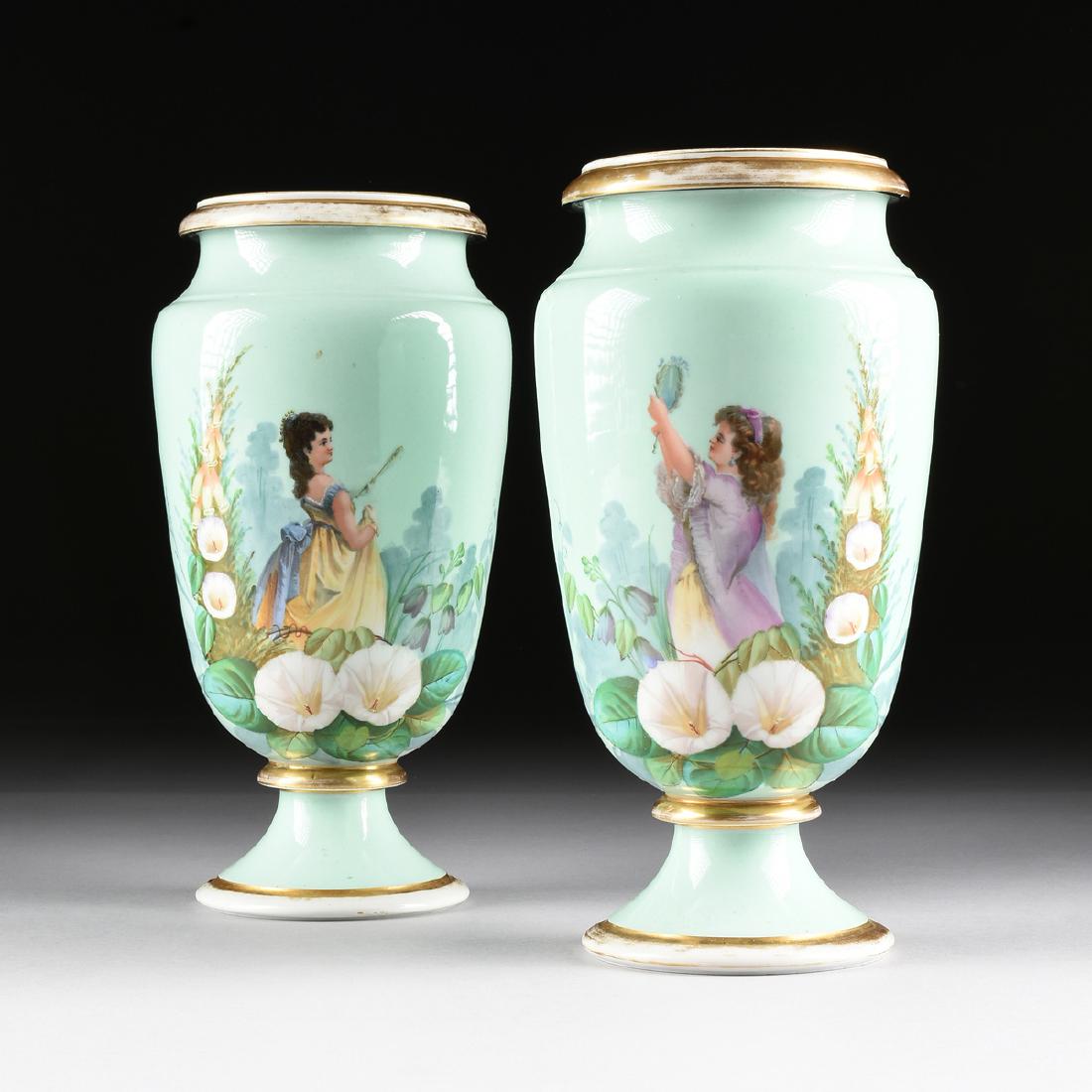 A PAIR OF CONTINENTAL PORCELAIN VASES WITH TRANSFER (1 of 10)