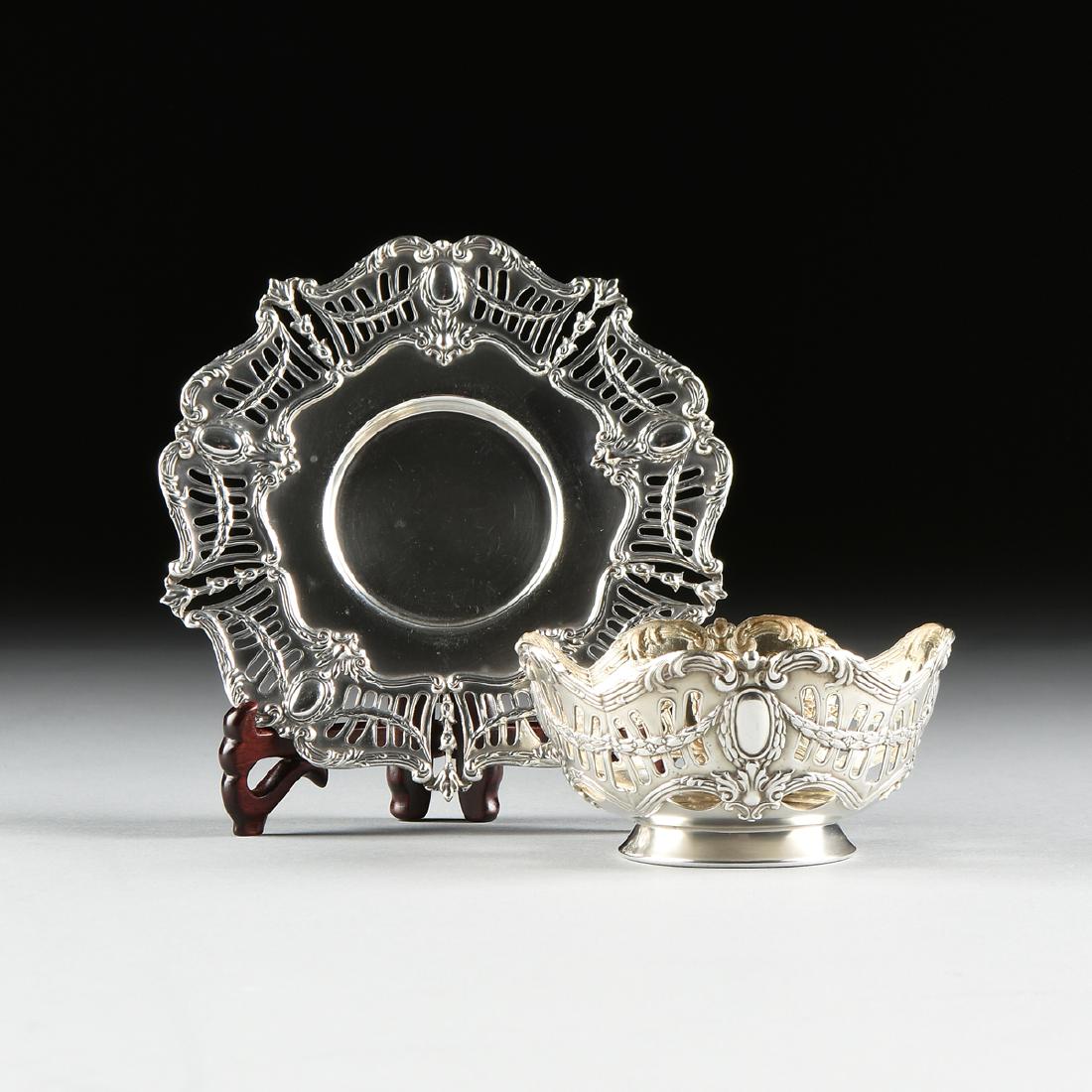 A GROUP OF SIX ENGLISH SILVER PLATED RETICULATED BOWLS (1 of 2)