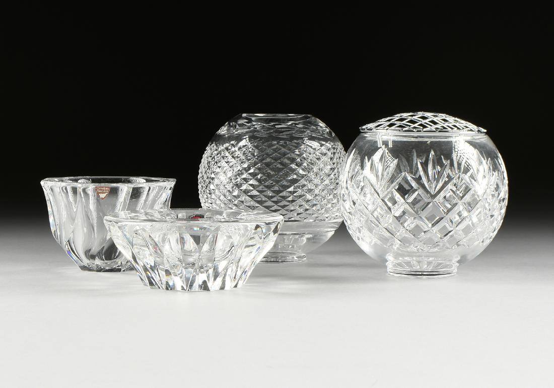 A GROUP OF FOUR CRYSTAL VASES AND DISHES, MODERN, (1 of 7)