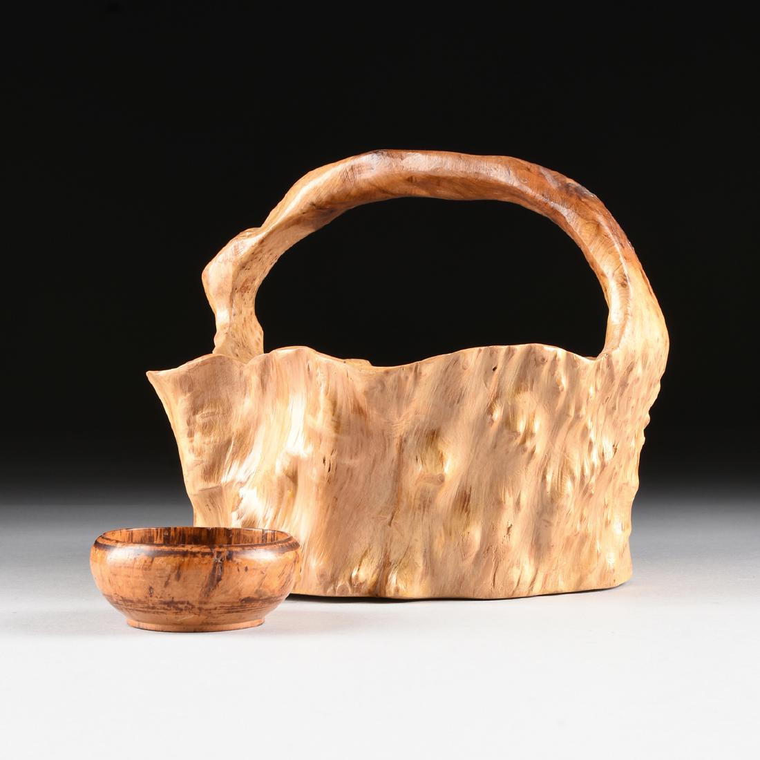 TWO CARVED BURLWOOD VESSELS, 20TH CENTURY, (1 of 12)