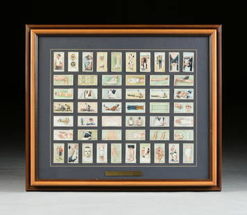 A FRAMED SET OF WILL'S CIGARETTE FIRST AID CARDS,: A FRAMED SET OF WILL'S CIGARETTE FIRST AID CARDS, ISSUED BY IMPERIAL TOBACCO CO, 1913, comprising fifty printed cards showing methods of bandaging various wounds and ailments as well as carrying the