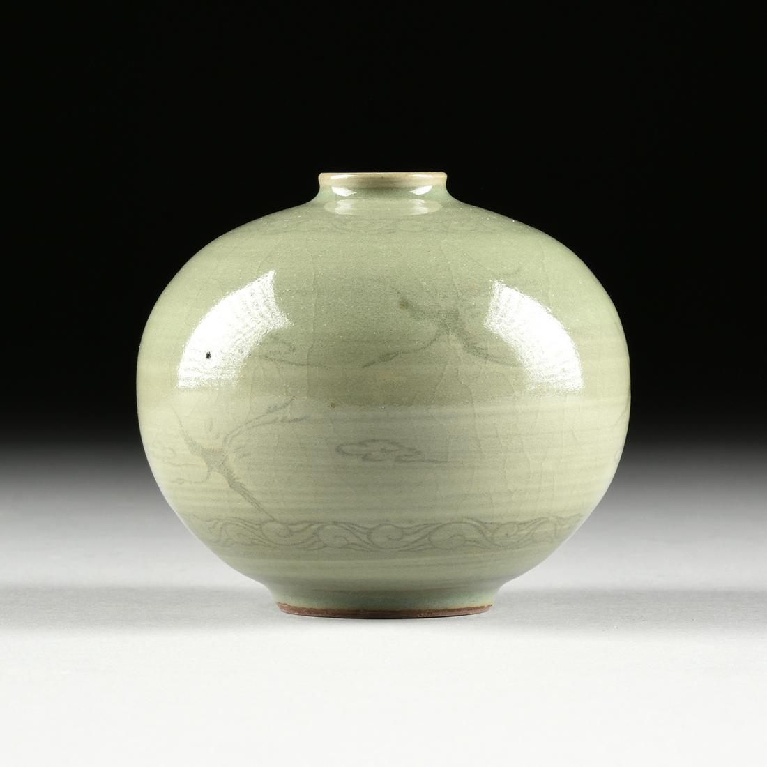 A KOREAN CELADON GLAZED EARTHENWARE OIL BOTTLE, IN THE (1 of 6)