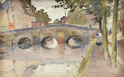 ROBERT VIGAUD (20th/21st Century) A PAINTING,: ROBERT VIGAUD (20th/21st Century) A PAINTING, "Romanesque Bridge," watercolor on paper, signed L/R, "A. Vigaud." 10" x 16 1/4" Provenance: Estate of Peter Brown.