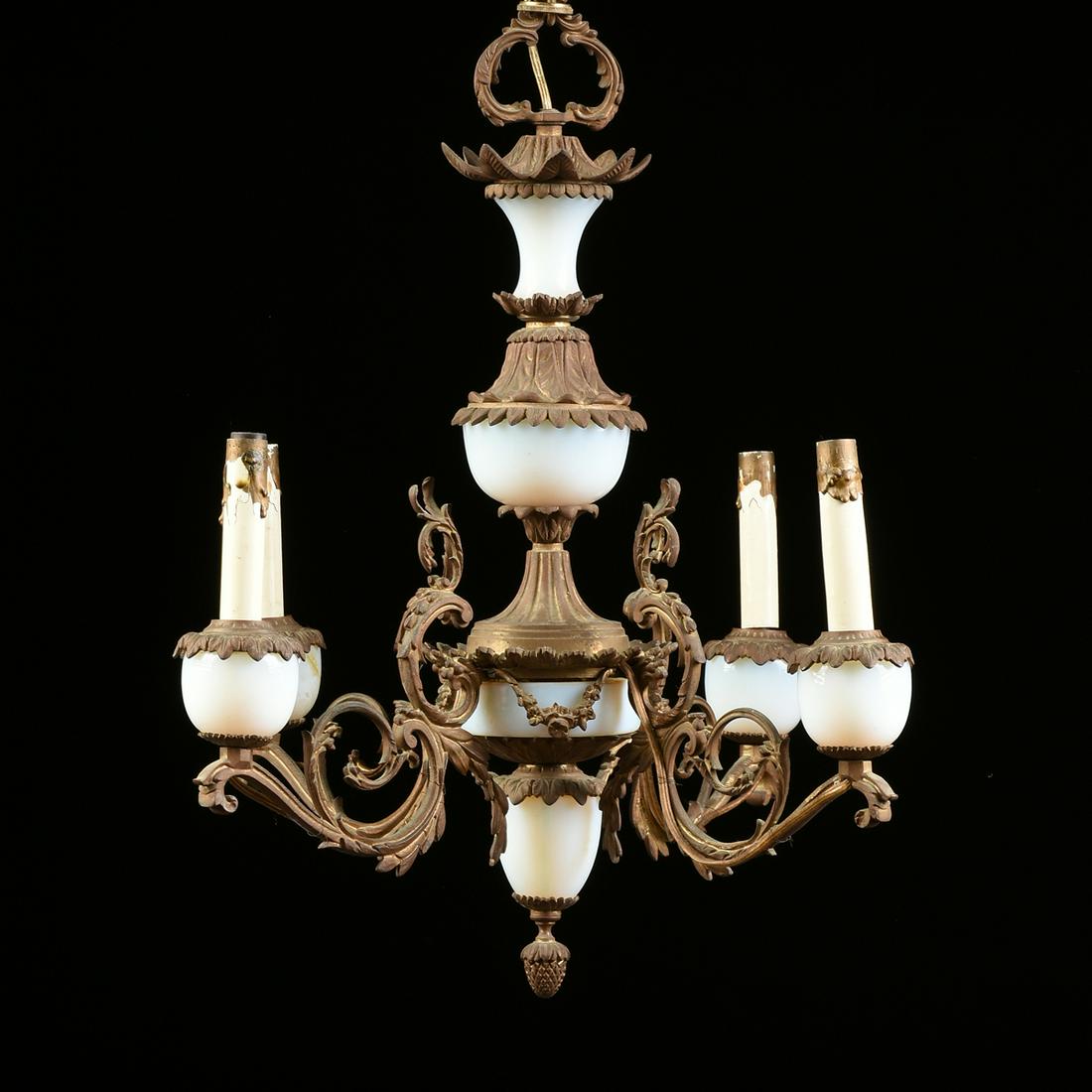 A FRENCH GILT BRONZE AND OPALINE GLASS FOUR LIGHT (1 of 4)
