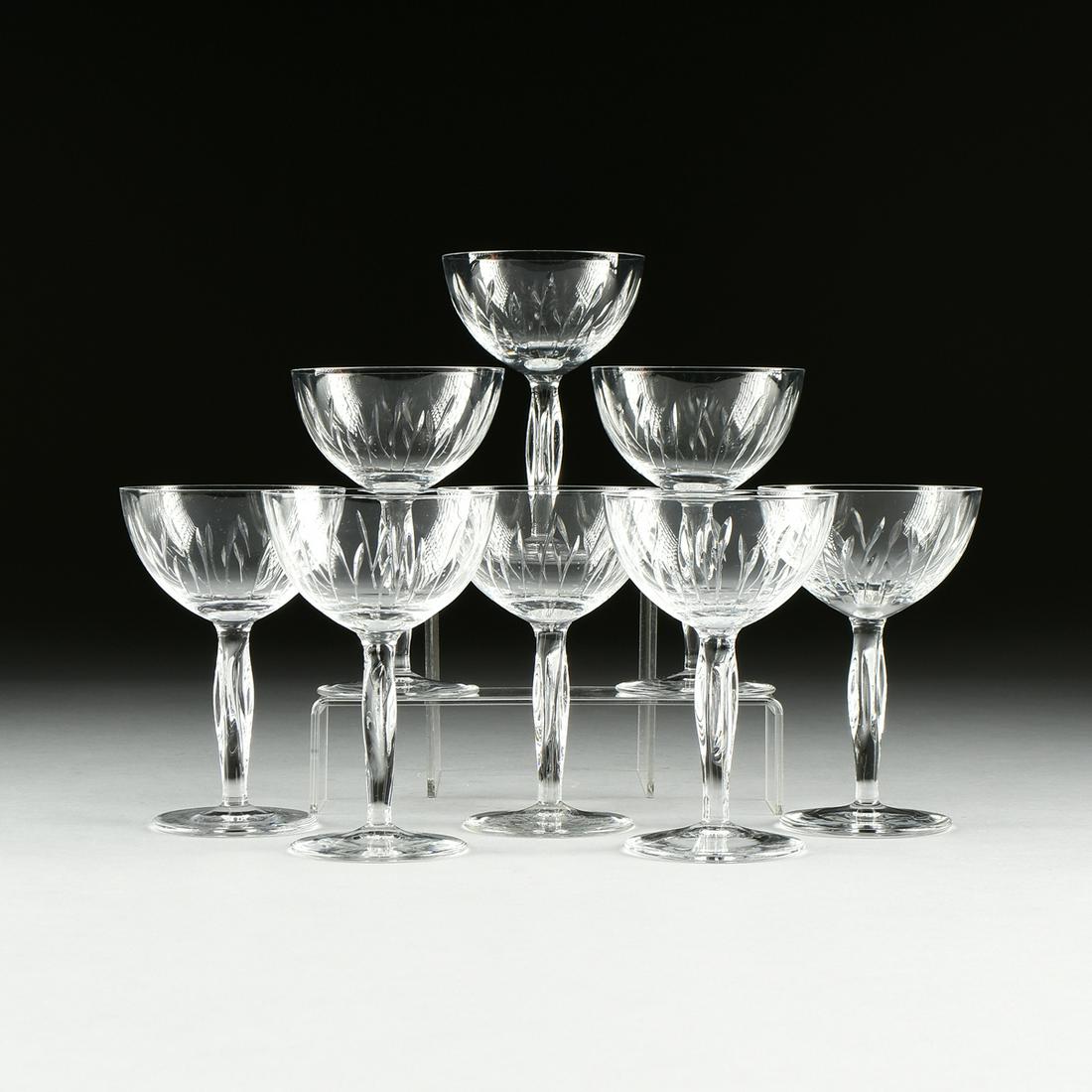A SET OF EIGHT CUT CRYSTAL CHAMPAGNE COUPES, 20TH (1 of 3)