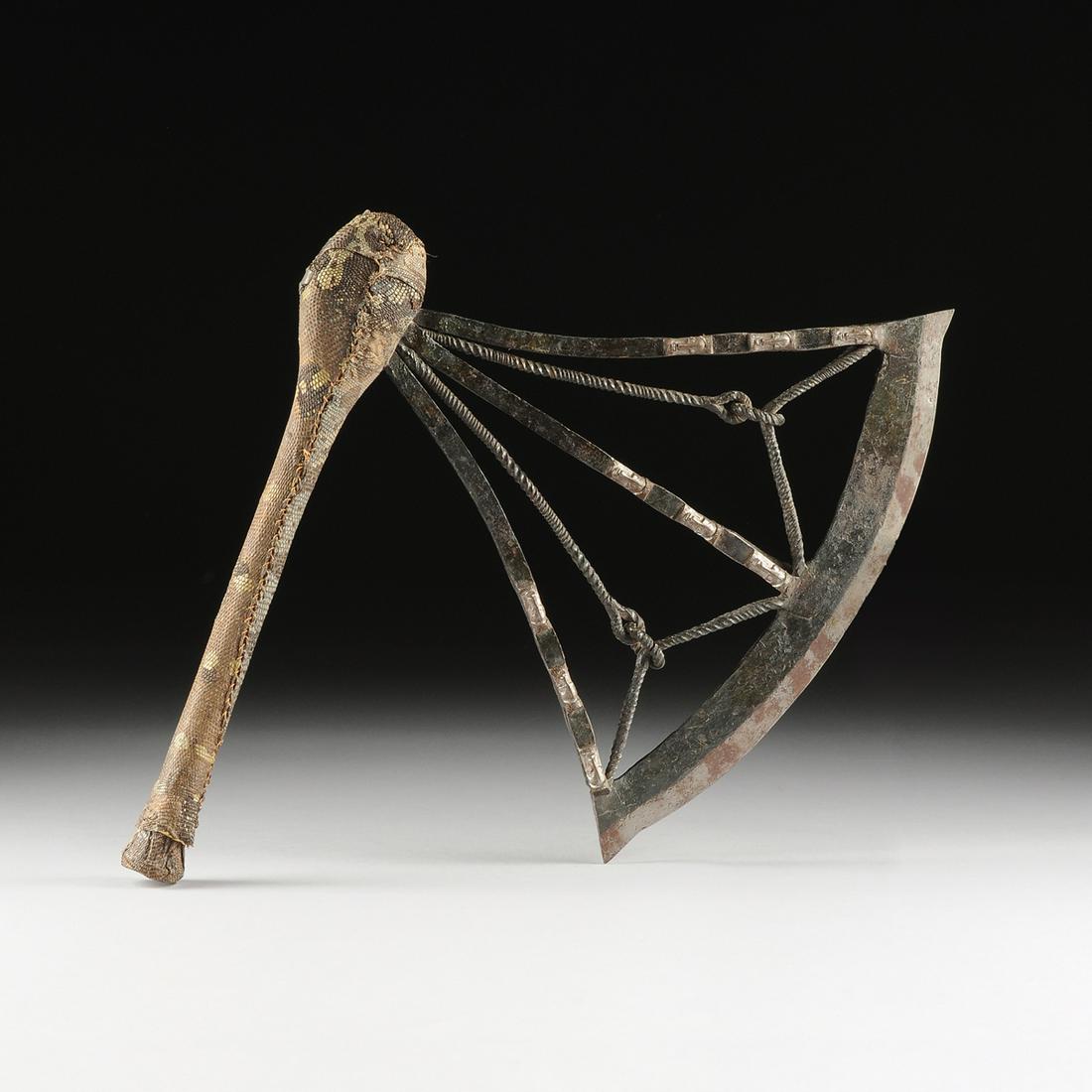 A SONGYE WROUGHT IRON CEREMONIAL AXE, DEMOCRATIC (1 of 9)